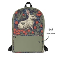 Image 3 of Boho Nature Cottagecore Inspired White Rabbits Among Berries Backpack