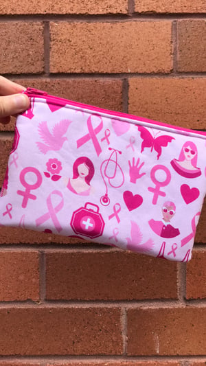 Image of Flat Zipper Pouch Small- Breast Cancer Awareness