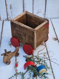 Image 2 of Wooden rustic  cart trolley brown natural +red
