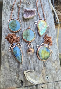 Image 5 of Electroformed labradorite and quartz pendulum necklace