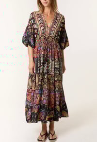 Image 1 of MULTI PRINT TIERED KIMONO DRESS