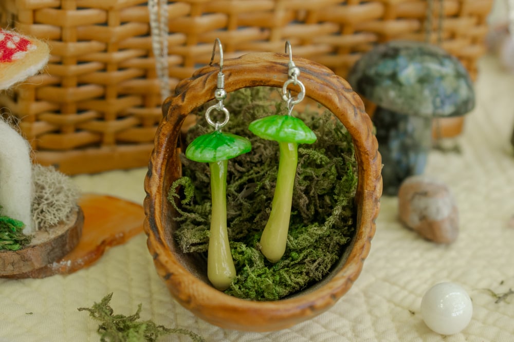 Image of Parrot Wax Cap Mushroom Earrings