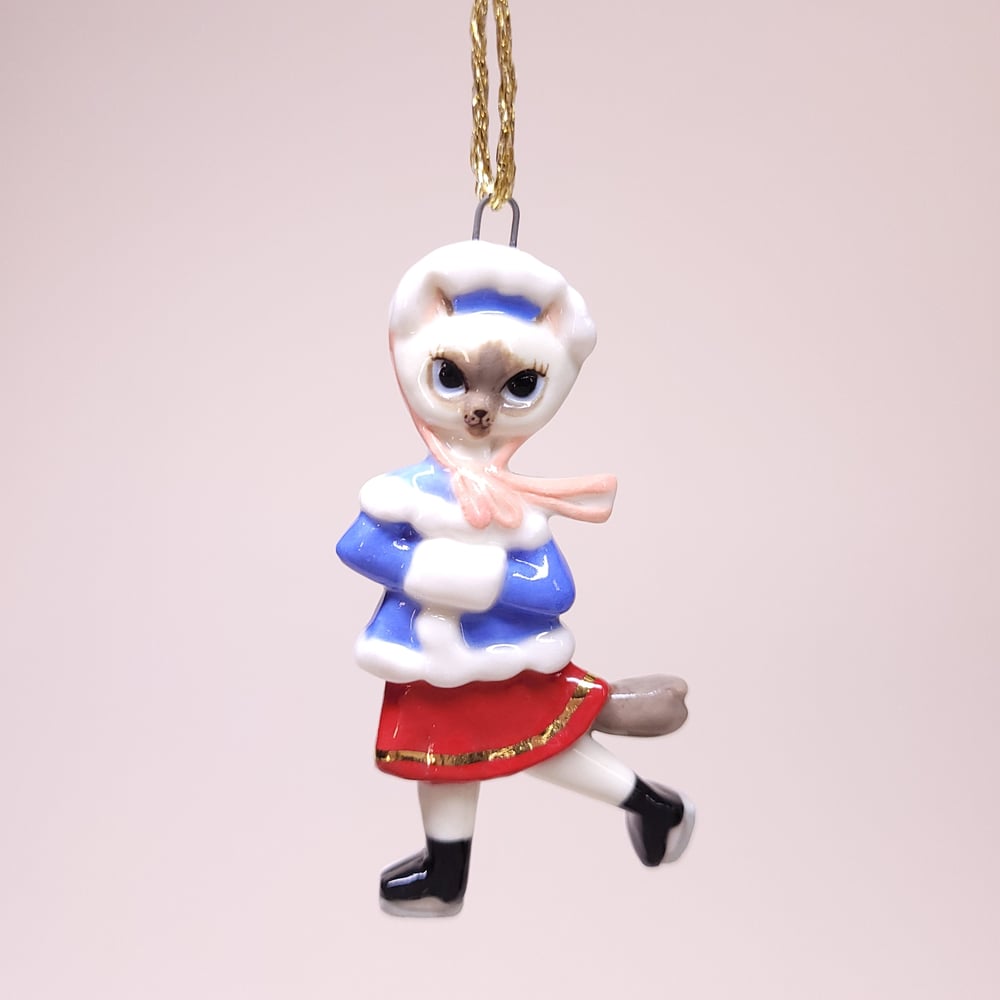 Image of Skating Siamese Kitten Porcelain Christmas Decoration