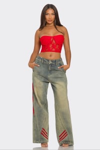 Image 1 of Mid Waist Striped Denim Jeans 