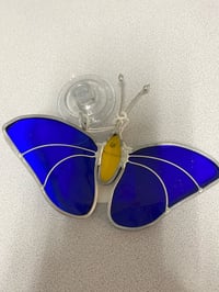 Image 1 of Dark Blue Stained Glass Butterfly sun catcher