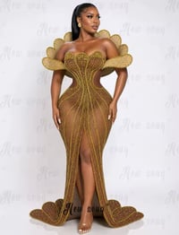 Image 3 of Gold Luxury Dubai Front Slit Mermaid Gown