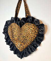 Image 1 of Leopard Luxe Heart Satin Ruffle Bag