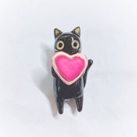 Image 4 of Black cat Glow in dark heart ring box hand size ceramic figurine