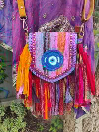 Image 10 of FRILL MINI body cross Sari bag with ruffles - detachable strap wear on waist too evil eye protection