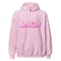 Image 1 of MAGA Make America Great Again Hot Pink Barbie Retro Unisex Hoodie Trump 2024