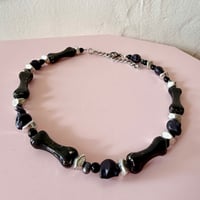Image 2 of Big Chunky Black Bone and Skull One of a Kind Necklace