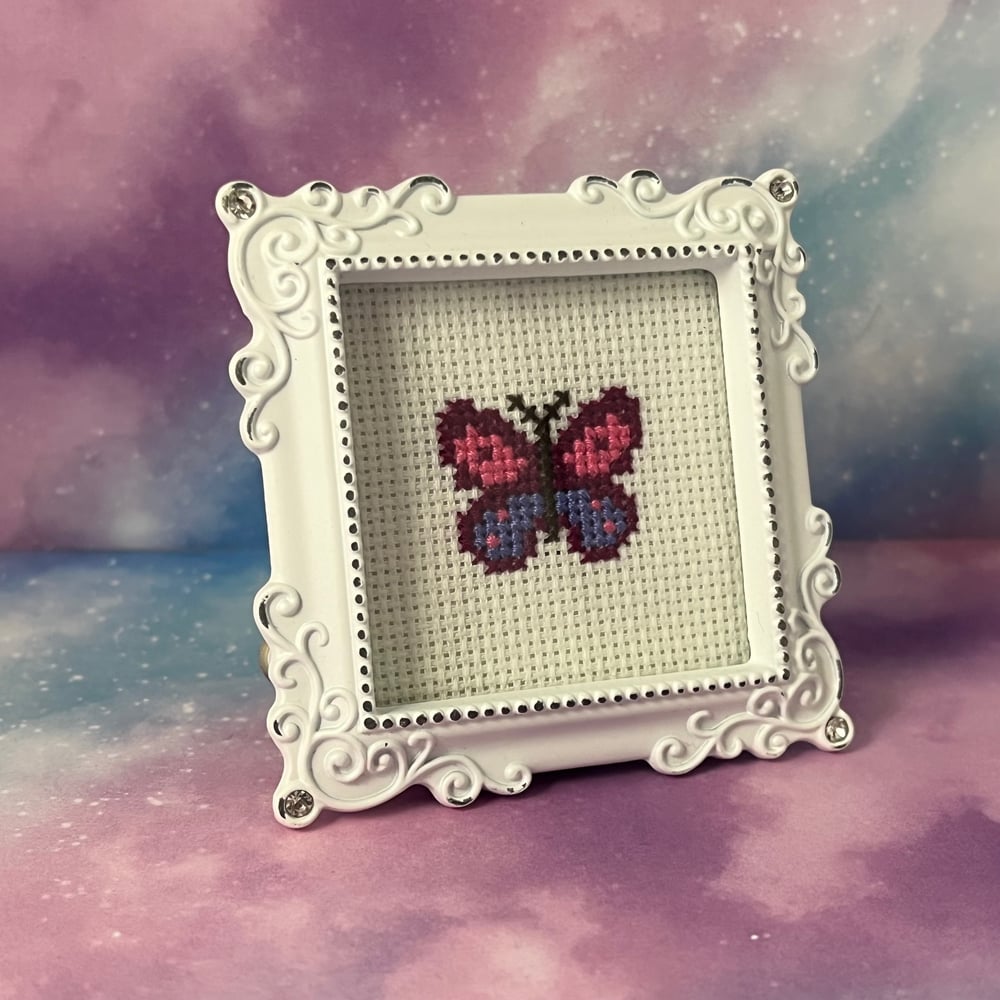 Image of Butterfly Mini Cross Stitch Framed Decor