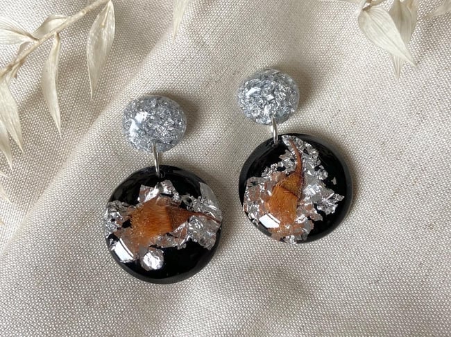 Droplet Earrings - Eucalyptus Blossom, Black & Silver