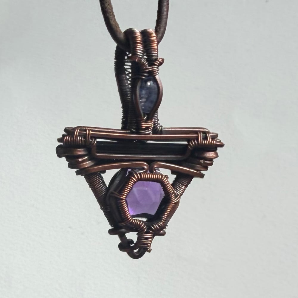 Image of Amethyst, Black Tourmaline, & Blue Kyanite Pendant