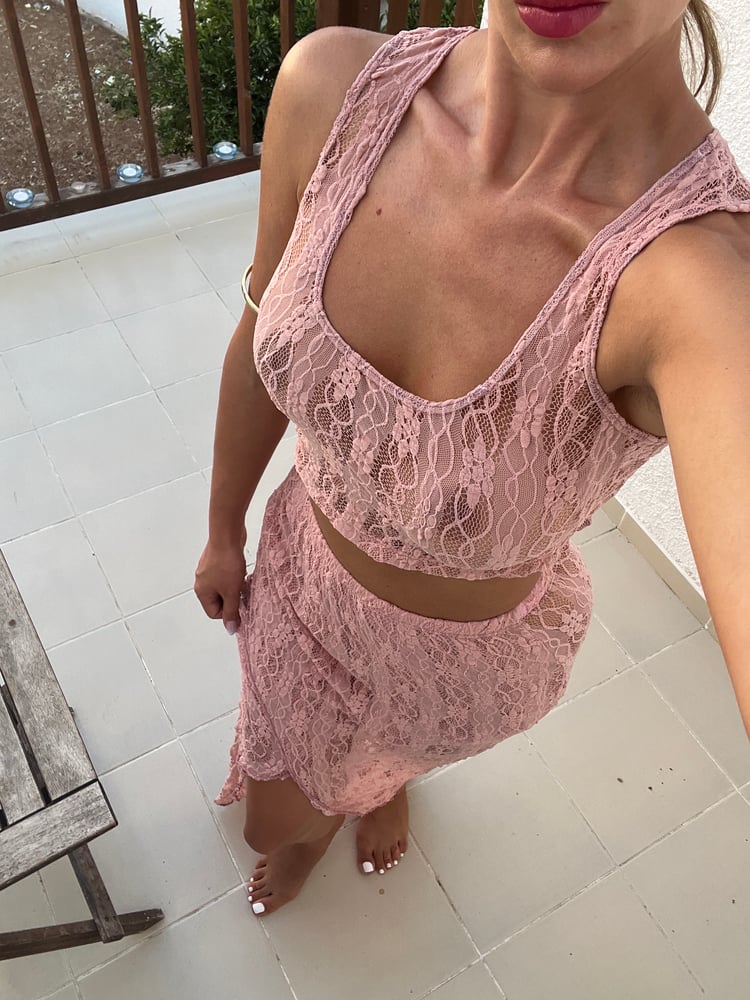 Image of Dusty Pink Lace Split Wrap Maxi Skirt Co-Ord