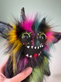 Image 2 of Very Happy Weighted Monster - Black w/ Pink Teal Yellow Patch Fur