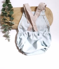 Image 2 of Baby Boy Dungarees for Sitter Photo shoots | Oscar | age 9-12 months |baby blue | beige stripes
