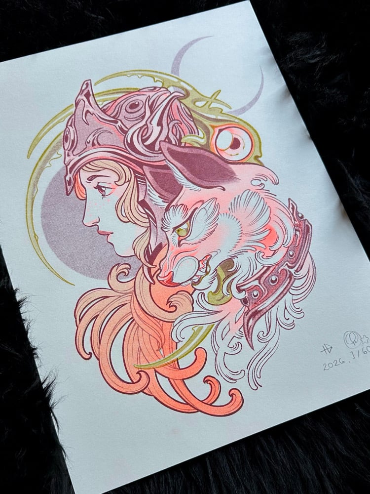 Two Warriors Risograph Print