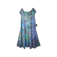 Image 1 of 3X PLUS Stretch Knit Fit and Flare Midi Dress in Mermaid Watercolor Ice Dye