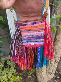 Image 4 of FRILL MINI body cross Sari bag with ruffles - detachable strap wear on waist too-Hamsa hand2