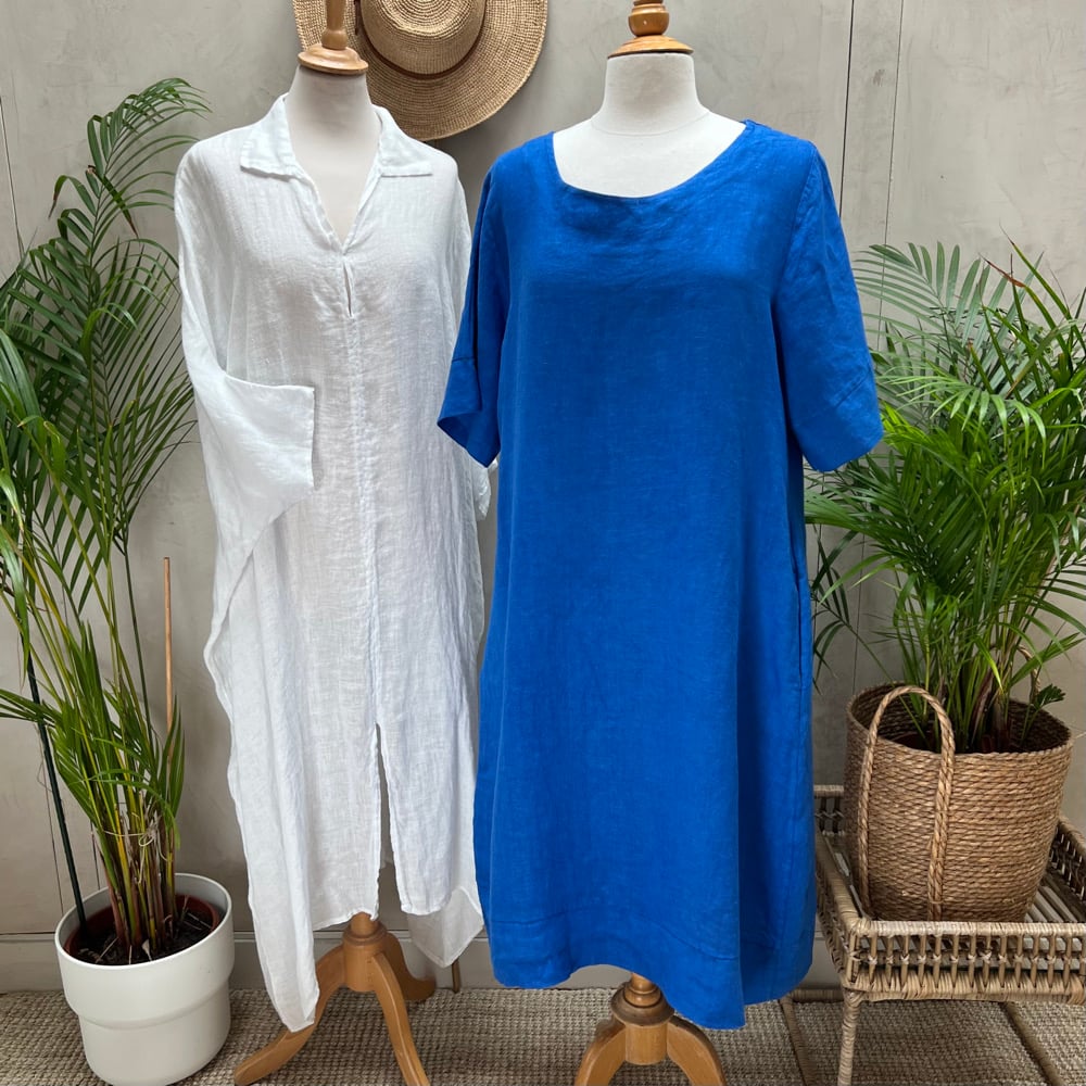 Image of Robe En Lin Gaïa II Bleu Mykonos