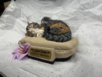 Image 11 of Custom Engraved Sleeping Cat Kitty On Pillow Urn Pet Memorial Portrait Angel Wings