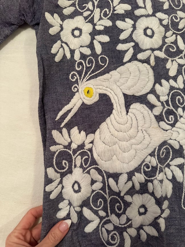 1970s hand embroidered angel sleeve cotton denim tunic