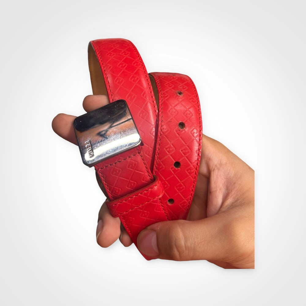 Image of Fendi Red Leather Monogram Belt