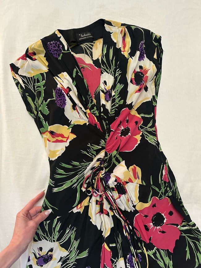 1930s poppy dress maxi cold rayon silk