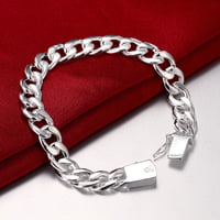Image 3 of 925 sterling silver 10MM Square Buckle Nice Jewelry Men Bracelet 21CM Sideway Link Chain Bracelet Ma