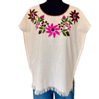 Image 3 of Vintage Traditional Cotton Hand Embroidered Floral Peasant Top- Made in Mexico 