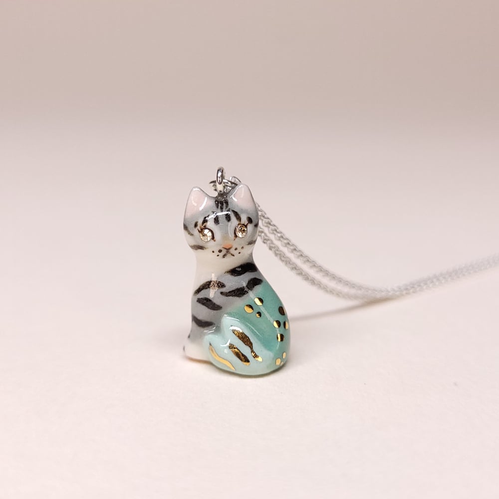 Image of Grey Tabby Purrmaid Porcelain & Sterling Silver Pendant