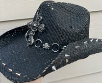 Image 2 of Black Cowboy Hat Stud Edges, Skull and Crystal Cross Band 