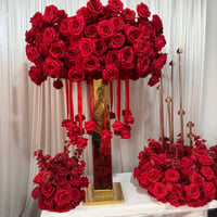 Image 1 of 100cm Red Flower ball with hanging Florals