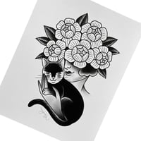 Lady & Cat Print