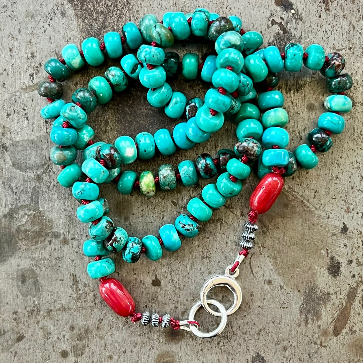 Image of Turquoise & Coral Beaded Necklace