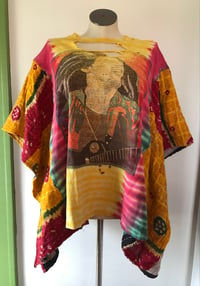 Image 1 of Upcycled “Bob Marley/tie dye” vintage quilt poncho