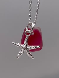 Image 1 of Very Rare Pink Sea Glass & Sterling Silver Starfish Necklace