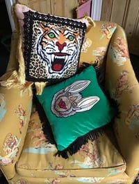 Image 8 of Pink Velvet Black Trim Tiger Cushion