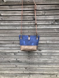 Image 6 of Day Bag In Navy Blue Waxed Canvas With Oiled Leather Base