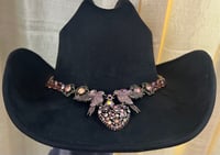 Image 1 of Black Cowboy Hat Pink Crystal Bird & Heart Band