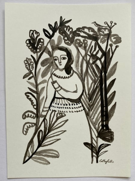 Image of lost in a garden - original ink drawing