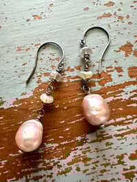 Image 3 of pinkish baroque pearl and opal earrings