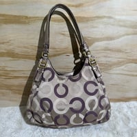 Image 2 of COACH Madison Op Art Beige Purple Satin Shoulder Bag C1276-19844