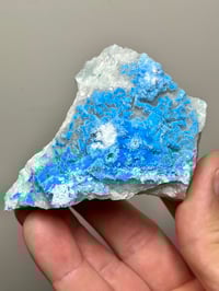 Image 7 of Rare Cyanotrichite On Green Fluorite Matrix Specimen | Guizhou China #2873