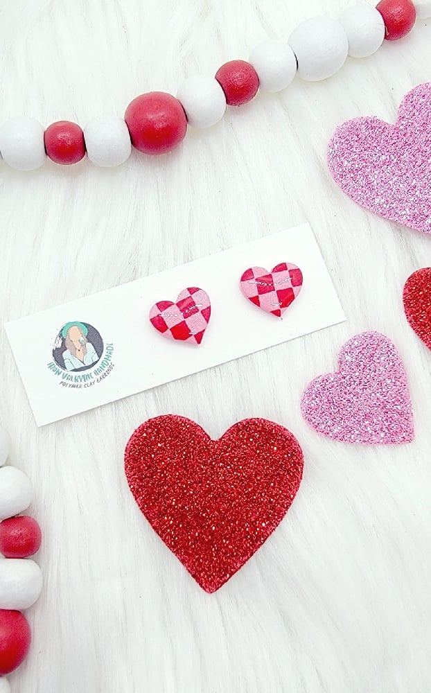 Image of Checkered Heart Studs