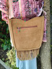 Image 7 of Yellowstone cowboy print suede fringe  Brown cream tan