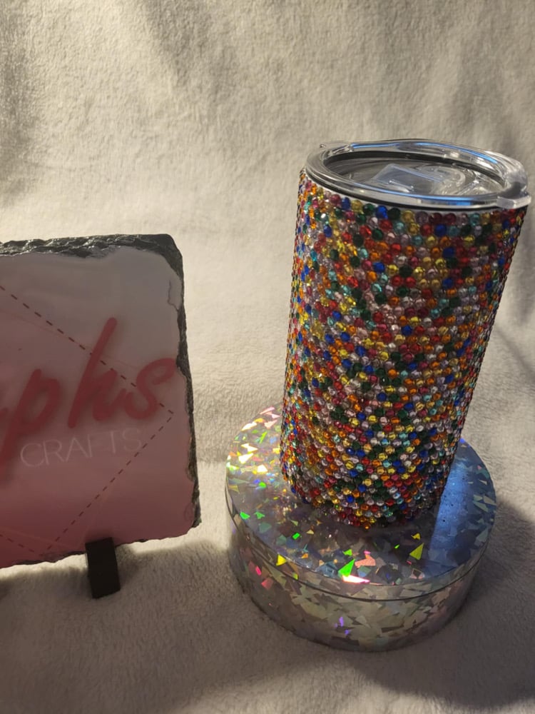 Image of rainbow dots rhinestone tumbler