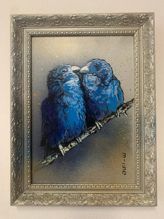 Image of ‘Lovebirds’ (blue and silver)