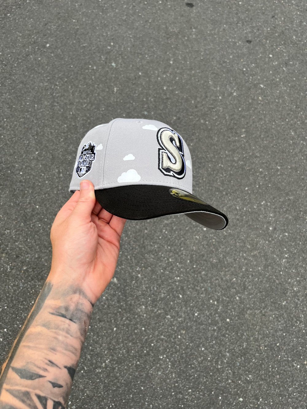 Image of GREY MULTI TONE PARTLY CLOUDY  SEATTLE MARINERS CUSTOM FITTED CAP